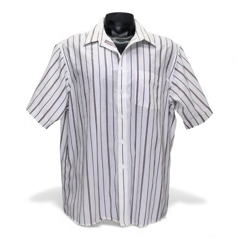 American‎ Edition Mens Short Sleeve Striped Wrinkle Free Button Up Made in USA
